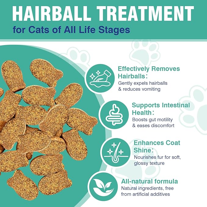 Cat Hairball Remedy Treats, 150 Soft Chews Cat Hair Ball Treatment Furball Control Relief Helps Eliminate and Prevent Hairballs for Indoor Cats Supports Skin and Coat Digestion Chicken Flavor
