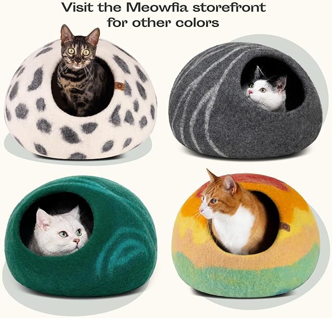 MEOWFIA Cat Cave – Premium Felt Cat Bed for Indoor Cats, Handmade Merino Wool (Slate Grey, Large)