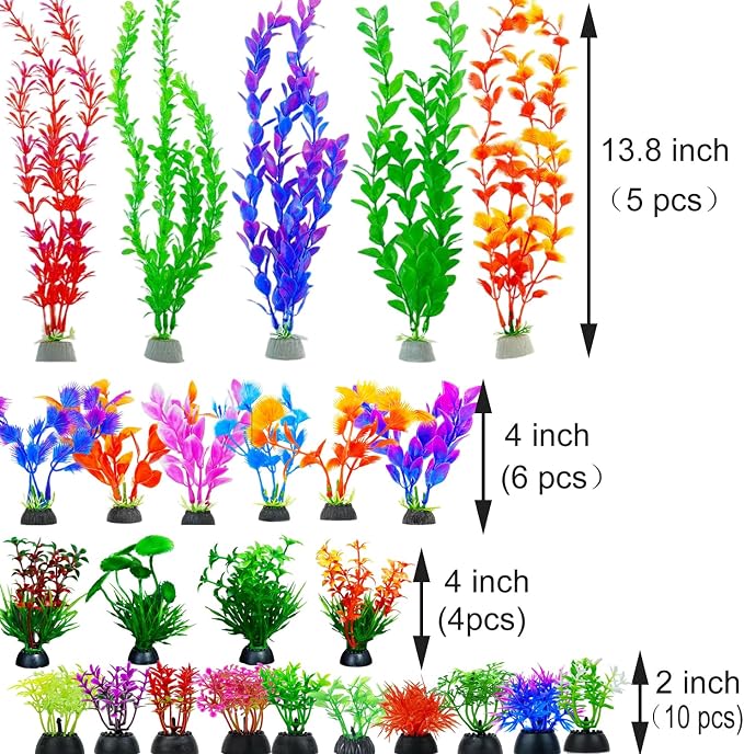 25 Pack Aquarium Plants, Fish Tank Decoration Colorful Artificial Fish Tank Decor Plants Aquarium Decorations for Household and Office Aquarium Simulation, Small to Large and Tall