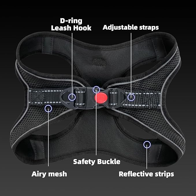 SMOUATOU All Weather Mesh Step in Vest Harness for Small and medidum Dogs and Cats, Adjustable Soft Padded Dog Vest with Easy Control Handle for Dogs Pets (Black, S)