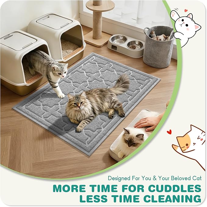 Yimobra Cat Litter Mat, Litter Trapping Waterproof Non Slip PVC Mat, Scatter Control Easy Clean for Litter Box, 47"x36", Grey