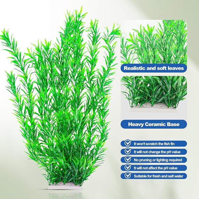 CousDUoBe 21 Inch Aquarium Plants Set Tall Fish Tank Plants – Realistic Artificial Fish Tank Decorations (1 Pcs Large Green Fish Tank Plants, 5 Pcs Small Plants)