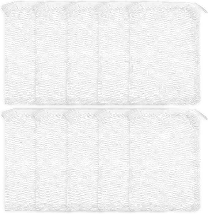 10 Pack 7.8 x 5.9 Inch Media Bags for Aquarium, Aquarium Filter Media Bags with Zipper, Fish Tank Fine Mesh Bag for Carbon, Bio Balls, Ceramic Rings, Volcano Rock(White)