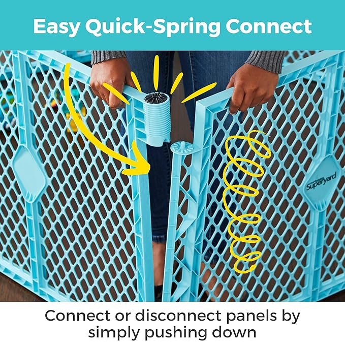 Toddleroo by North States - Superyard Baby Play Yard: Freestanding 6 Panel Baby Playpen - Indoor or Outdoor Use - Made in USA - Encloses Up to 18.5 Square Feet - 26 Inches Tall - Aqua