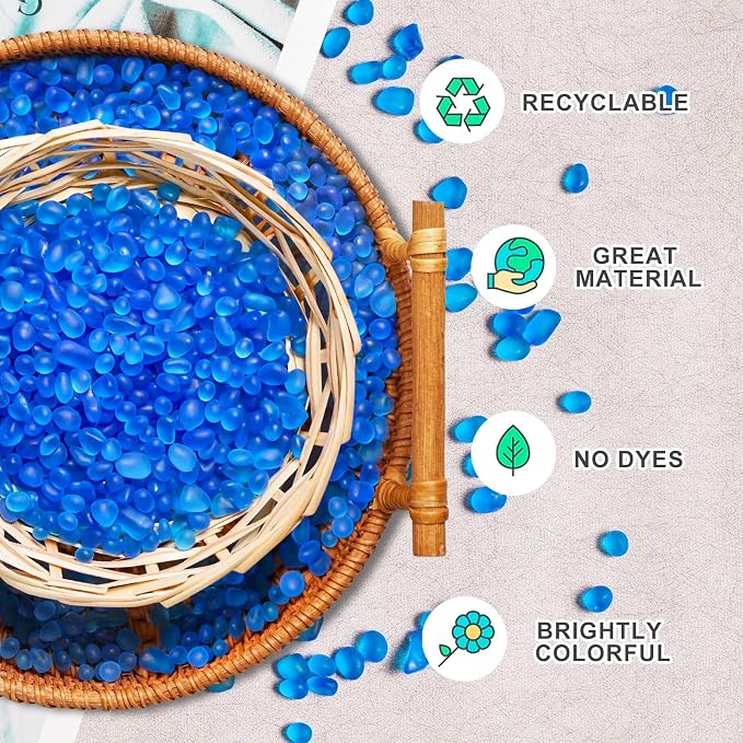QEQEKAKA Sea Glass Stones for Crafts 1LB Lake Blue Pebbles Gemstone Bulk | Small Glass Stones for Beaching Wedding DIY Decor Aquarium Turtle Tank Vase Filler (405g/14.28oz)