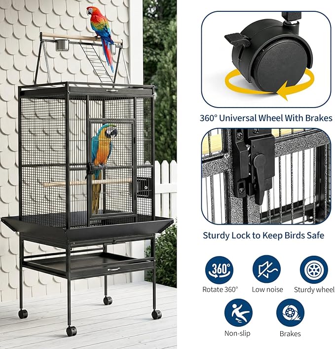 Garvee 68" h Large Bird Cage, Rolling Play Top Parakeet Cage, Big Bird Cages for Parrots, Parakeets, Cockatiels, Conures, Budgie, Lovebird