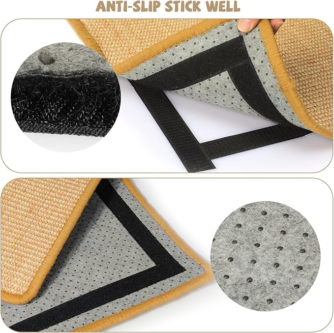 Graciadeco Carpet Cat Scratching Mat Sisal, 2 Packs Sisal Fabric Large 23.6" x 15.7" Scratching Pad for Indoor Cats with Adhesive Hook Loop Tape, Cat Scratching Rug Wall Scratchers for Indoor