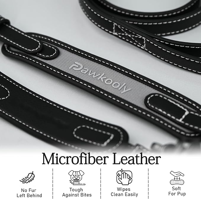 MagEase Dog Collar with 4FT Leash | Adjustable | Anti-Wrinkle, Bite & Stain-Resistant Leather | Soft & Skin-Friendly | 450LB Escape-Proof Magnetic Buckle (Black, Medium)