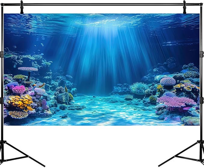 Underwater Scene Aquarium Background Under The Sea Coral Reefs Fish Tank Background Ocean Seabed Scene Sand Rocky Outcrops Terrarium Backgrounds Sunray Tropical Marine Life Tank Backgrounds 48x24in