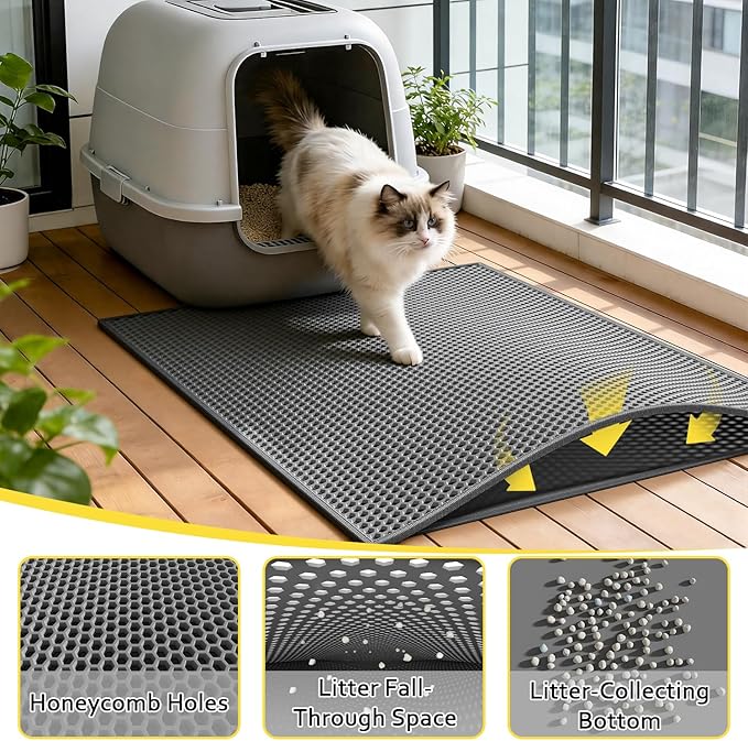Cat Litter Mat, 30"X24" Large Double Layer Litter Trapping Mat, Waterproof/Urineproof, Easy to Clean Kitty Litter Mats for Floor, Scatter Control (Grey-2Pack)