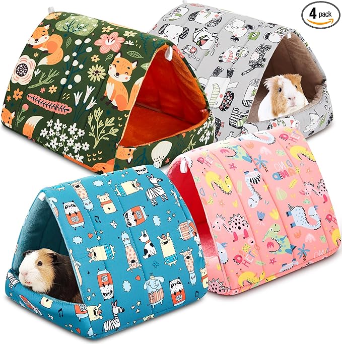 Cinnvoice 4 Pcs Guinea Pig Hideout, Guinea Pig Bed Tunnel, Rabbit Washable Small House Cage Accessories for Bunny Hedgehog Mouse Chinchillas Hamsters Ferrets Bearded Dragons Rats(Wonder Tale,9.8 in)