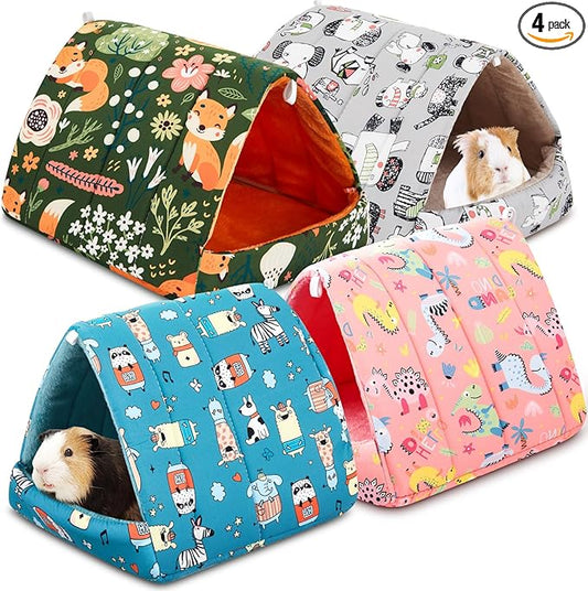 Cinnvoice 4 Pcs Guinea Pig Hideout, Guinea Pig Bed Tunnel, Rabbit Washable Small House Cage Accessories for Bunny Hedgehog Mouse Chinchillas Hamsters Ferrets Bearded Dragons Rats(Wonder Tale,9.8 in)