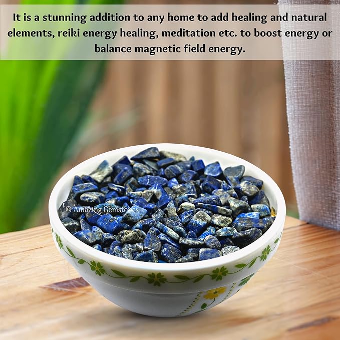 Amazing Gemstone Lapis Lazuli Crystal Chips and Tiny Crystals - Aquarium Gravel Rocks, Bulk Fish Tank Gravel, Small Tumbled Stone Chips for Decoration (Natural AAA Grade Gemstones)