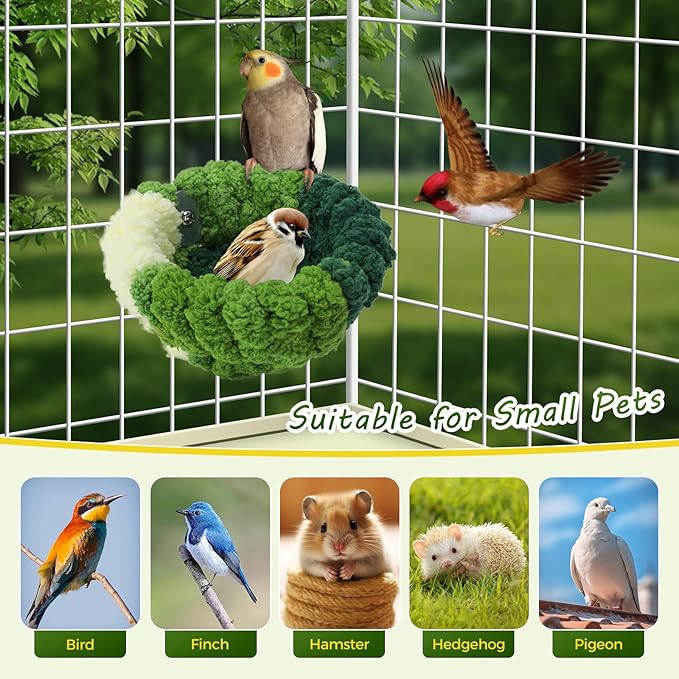 Admaison Bird Nest for Cage,Plush Hanging Bird Bed for Parakeet,Breeding Bird House for Conure,Budgie,Cockatiel,Lovebird,Canary,Finch,Hamster,Small Pets,Warm Nest (Green, S)