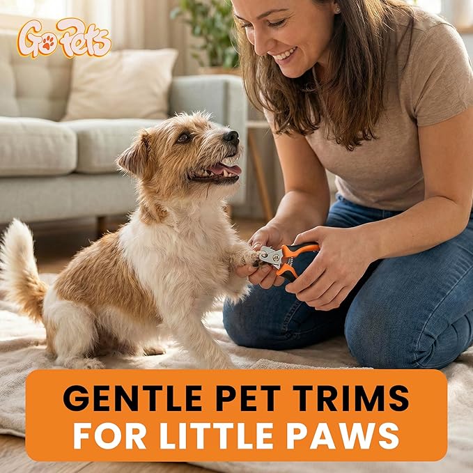 GoPets Nail Clipper for Small to Medium Pets, Quick Sensor Safety Guard, Heavy Duty Trimmer for Thick Nails, Stainless Steel Blades, Grooming Tool for Dogs & Cats, Non-Slip Handle, Built-in Nail File