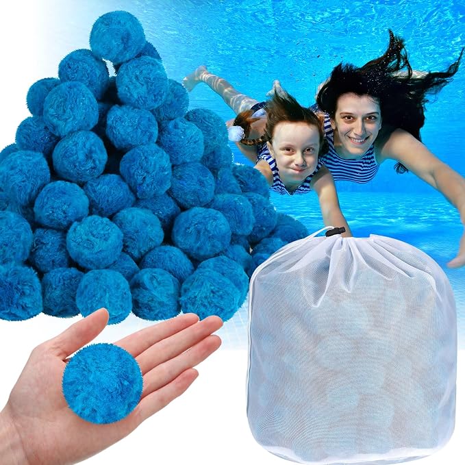 Zubebe 4.6 lbs Pool Filter Media Balls Fiber Filter Media for Swimming Pool Sand Filters and Bath Center Bathtubs Spas Aquarium Grime Cleaning Scum (Blue)