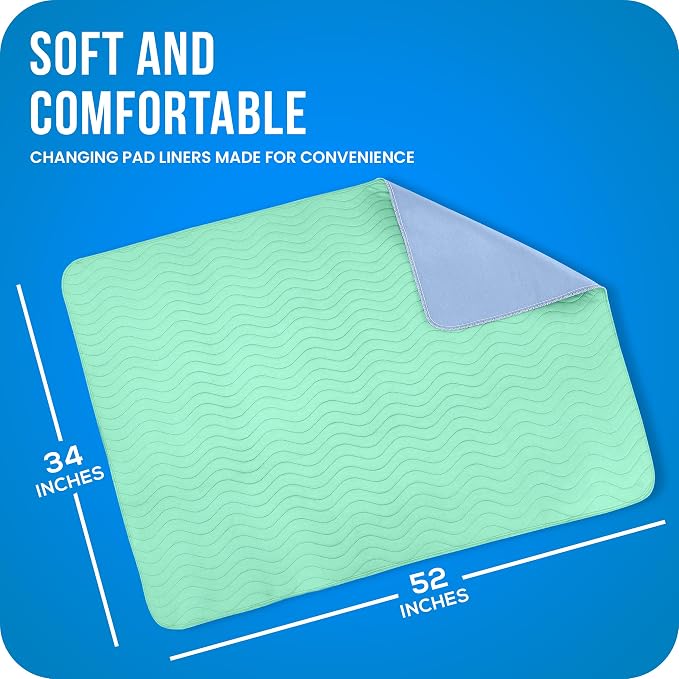 Utopia Bedding Washable Pee Pads for Dogs 34" x 52" (Pack of 4), Waterproof Incontinence Bed Pads for Adults, Elderly and Kids, Heavy Absorbency Pet Training Pads for Sofa and Couch (Green,Blue)