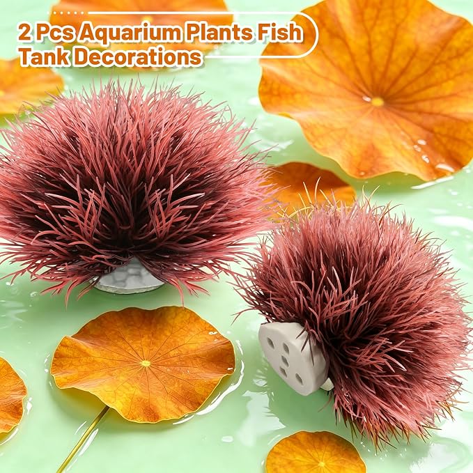 Biaungdo 2 Pcs Artificial Fish Tank Plants, Black Red Aquarium Plants Decor | Silk Aquarium Plants, Small Plastic Fish Tank Accessories, Natural Style Mini Grass Set Artificial Aquarium