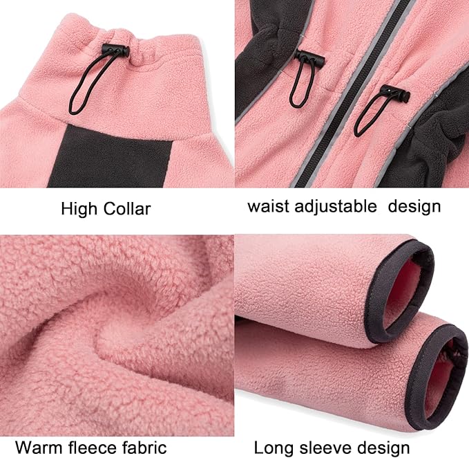 Fleece Dog Coat for Small Medium Dog,Pullover Pajamas Jumpsuit Bodysuit Puppy Coats with Legs, Pet Windproof Warm Cold Weather Jacket Full Body Vest Cozy Snowsuit Outfit Clothes (Pink, S)