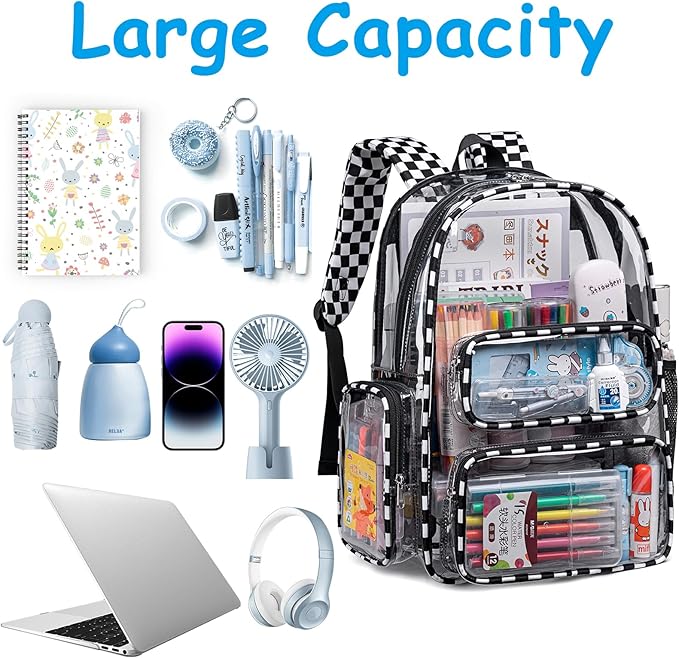 CAMTOP Clear Backpack Heavy Duty Transparent Bag See Through BookBag for Student School Work Festival Sport Travel (Check)