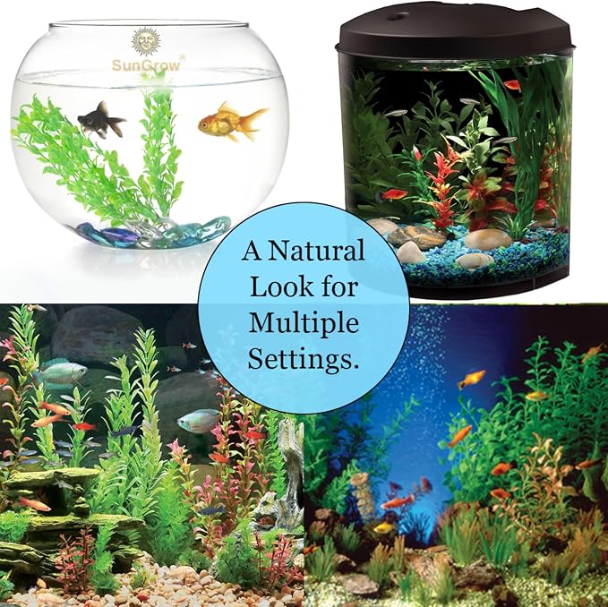 SunGrow Plastic Aquarium Plant Set, Resin Aquarium Decor, Tall Artificial Aquarium Fake Plants, Fish Tank Decorations for Tropical Fish, Plastic Plants for Goldfish, Fish Tank Accessories, 3 Pcs