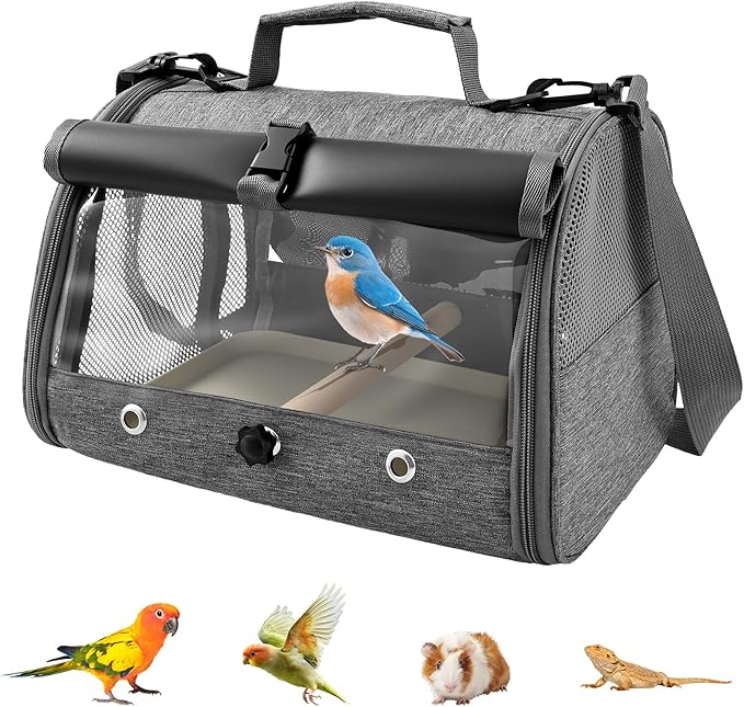 Bird Carrier Bird Travel Cage with Standing Perch Mesh Travel Bag with Clear Windows Lightweight and Portable Parrot Carrier Parakeet Cage for Hiking Camping