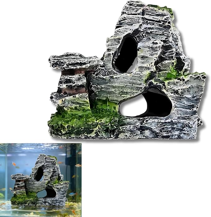 Artificial Moss Rock Cave Aquarium Decor, Fish Tank Hideout, Mountain Terrain Ornament