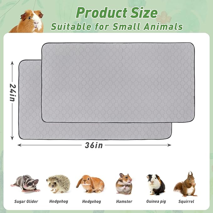 2Pack Guinea Pig Cage Liners, LWYMX 24''X36'' Washable Guinea Pig Pee Pads, Non Slip Reusable Super Absorbent Guinea Pig Training Mat Bedding Fleece for Small Animals Hamster Rabbit Chinchilla Rat