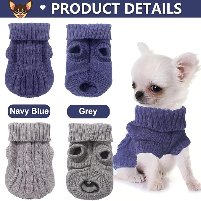 2 Pack Dog Sweaters for Small Dogs, Chihuahua Yorkie Sweater, Dog Clothes for Small Dogs, Winter Warm Pullover Clothing, Pet Cat Cold Weather Puppy Clothes Outfits L