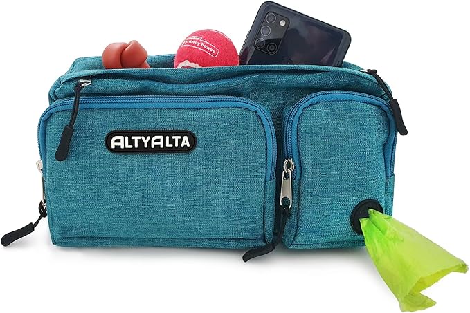 EZ Dog Walking Fanny Pack, Dog Training Treat Pouch, Easy for Walking with Dogs, Belt Bag with 6 Pockets and Waste Bag Dispenser