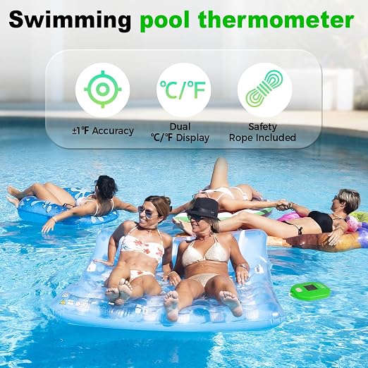 2026 Newly Wireless Pool Thermometer, Digital Water Temperature Tester with LCD Display for Swimming Pools, Spas, Hot Tubs & Aquariums (Green)