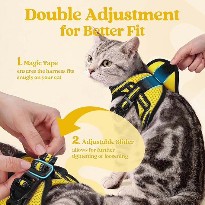 rabbitgoo Cat Harness and Leash Set for Walking Escape Proof, Adjustable Soft Kittens Vest with Reflective Strip for Cats, Comfortable Outdoor Vest, Bright Yellow, M
