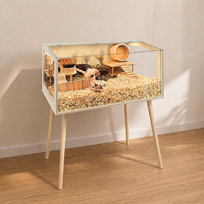 PROLEE Hamster Cage with Legs, Guinea Pig Cages Chew Proof, Hamster House, Hamster Cages and Habitats with Lockable Design, Small Animal Cage, 32" L x 16" W x 40" H