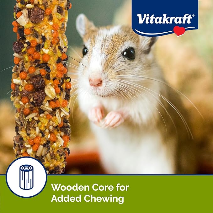 Vitakraft Crunch Sticks Hamster Treats Apple and Honey Flavor - Wholesome Crunchy Chew Sticks for Hamsters and Gerbils - Enrichment Chew Toy with Natural Wood Core, 2 Count (Pack of 2)