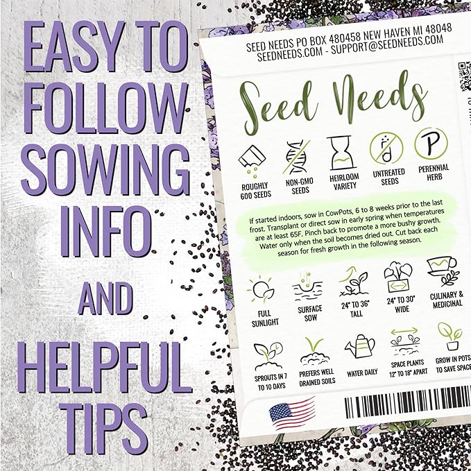 Seed Needs Catmint Seeds for Planting an Indoor/Outdoor Herb Garden - Non-GMO Heirloom & Untreated Herbal Plants - Great for Cats Nepeta mussinii (10 Packs)