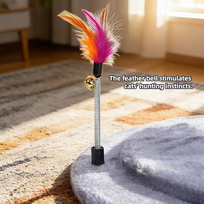 YUNIQUE Cat Scratching Post with Sisal Rope, Small Cat Tree with Dangling Balls & Feather for Kittens (Grey, 20.9‘’)