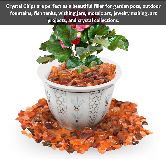 Amazing Gemstone Carnelian Crystal Chips Aquarium Gravel Rocks - Carnelian Chips Bulk Fish Tank Gravel, Small Tumbled Stone Chips, Tiny Crystals for Decoration (Natural AAA Grade) (1000+ Carat Chips)