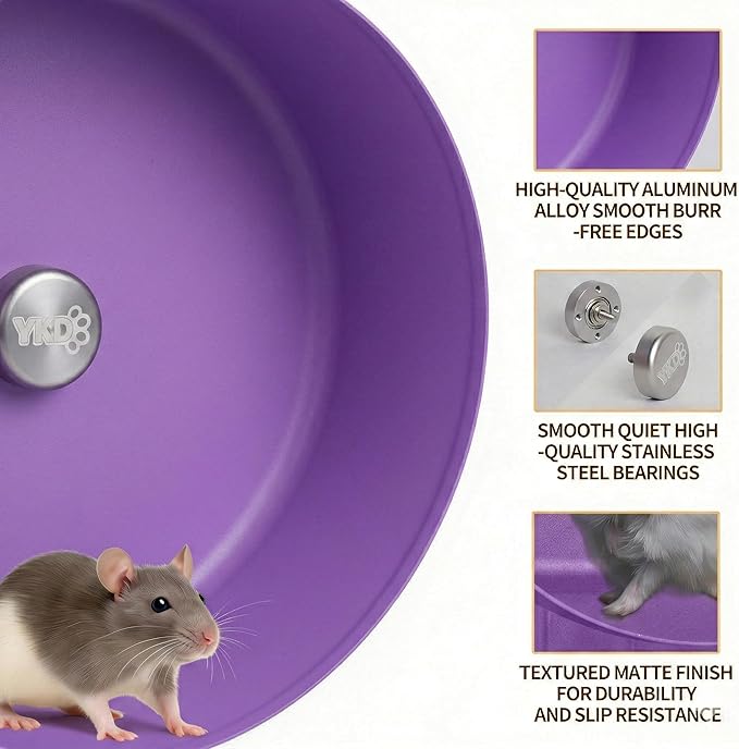 11.8" Silent Rat Exercise Wheel, Aluminum Alloy Noiseless Running Wheel for Fancy Rat, Syrian Hamsters, Hedgehogs and Small Pets (Base-Purple)