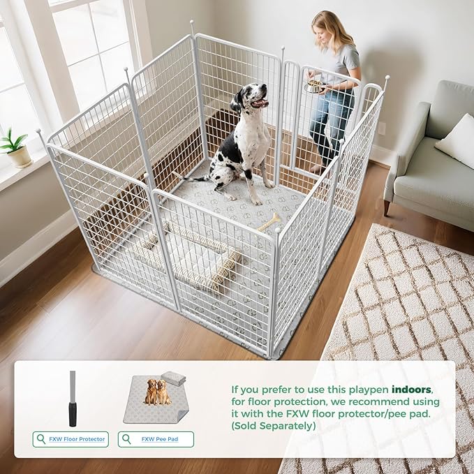 FXW Rollick Unleashed Dog Playpen for Indoor, Yard, RV Camping, 50 inch 8 Panels for Large Dogs, White│Patented