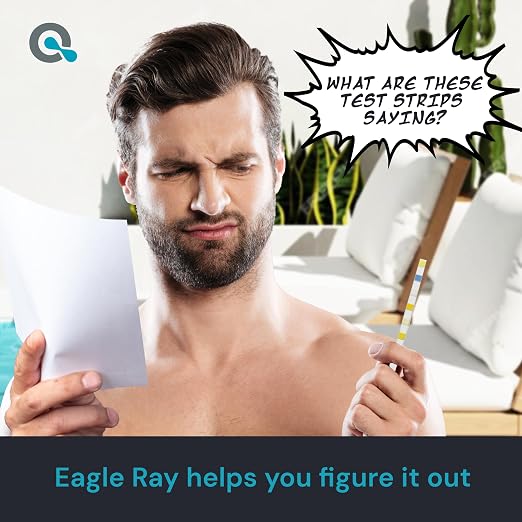 AquaDoc Eagle Ray Digital Water Test Kit for Pool & Spa with 30 Test Strips | Includes a Digital Water Tester and Hot Tub Test Strips for pH, Chlorine, Bromine, Alkalinity, Hardness And Cyanuric Acid
