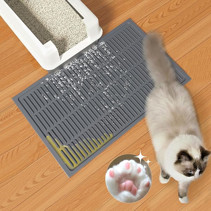 Silicone Cat Litter Mat with Deep Grooves - Waterproof & Easy-Rinse Design Traps Litter to Keep Floors Clean and Save You Cleaning Time
