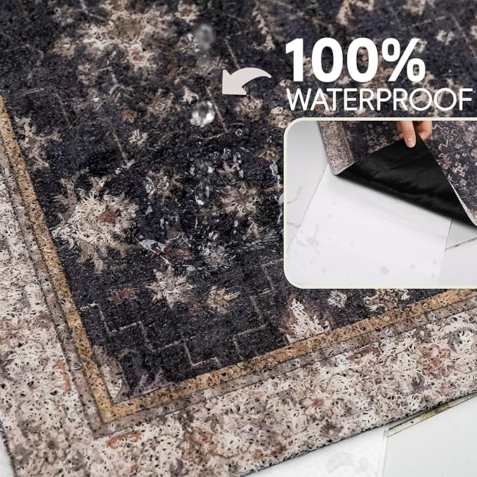 Cat Litter Mat Litter Trapping Mat, 40"x30" Waterproof Urine Proof Litter Box Mat Catcher Mat Non-Slip Washable for Kitty Kitten, Black