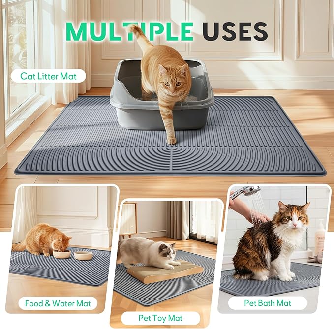 Pawtasy Cat Litter Box Mat,40" x 28" Extra Large Silicone Waterproof Litter Trapping Mat for Scatter Control Soft on Kitty Paws Non-Slip Easy to Clean