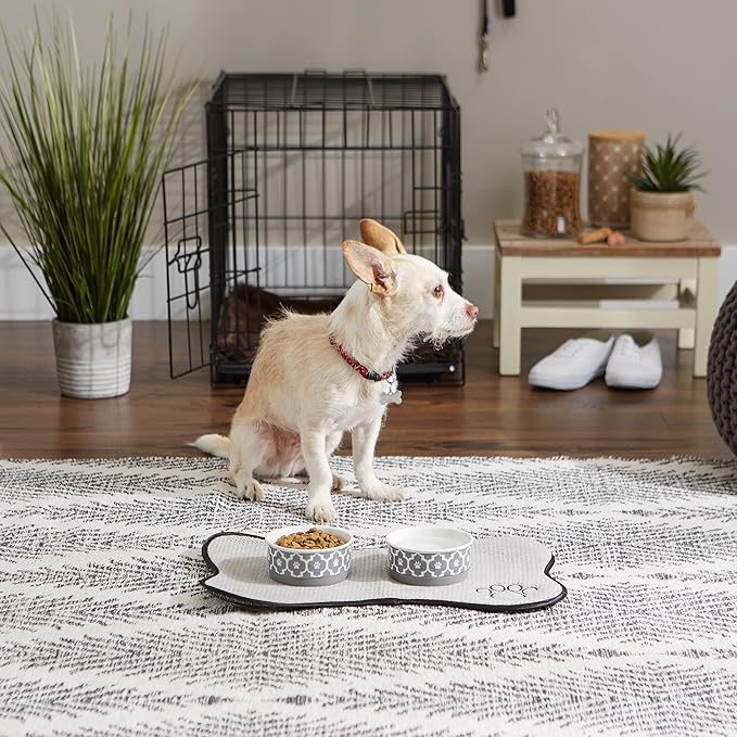 Bone Dry Lattice Collection Pet Bowl & Canister, Small Set, 4.25x2", Gray, 2 Count