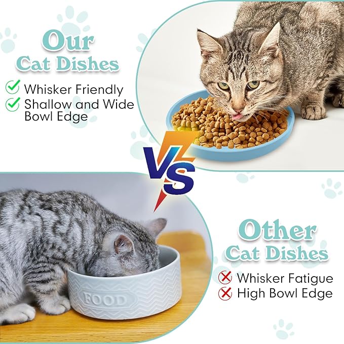 Silicone Cat Food Bowl Shallow Dishes 5.9in Wide Cats Bowls Kitty Plates Relief Whisker Fatigue Puppy Feeding Bowl for Dry Food and Wet Food Indoor (Round Blue)