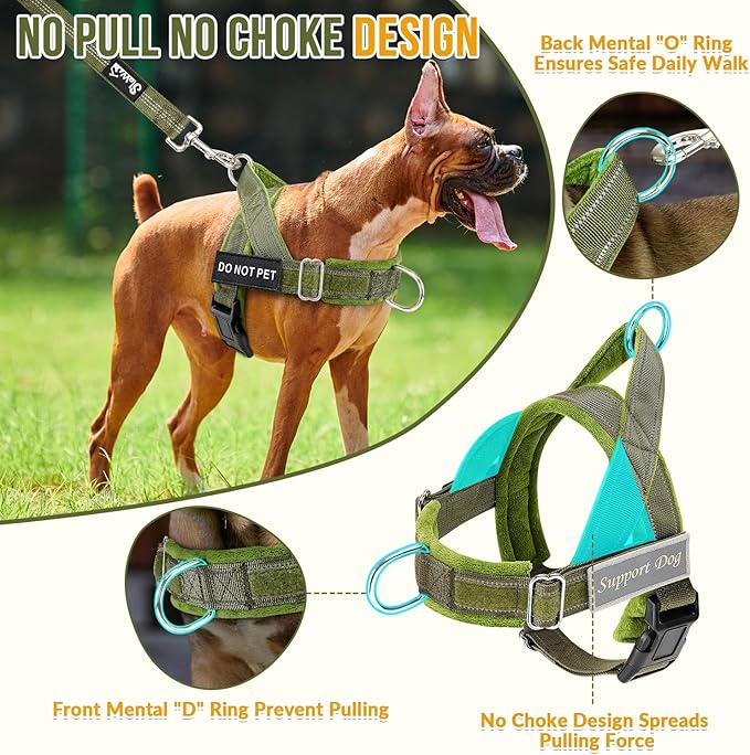 Lukovee No Pull Dog Harness & Leash Set - Heavy Duty Dog Vest Harness with Soft Padded for Medium Large Dogs, Adjustable Reflective Tactical Pet Harness for Easy Walk and Training (M, Green)