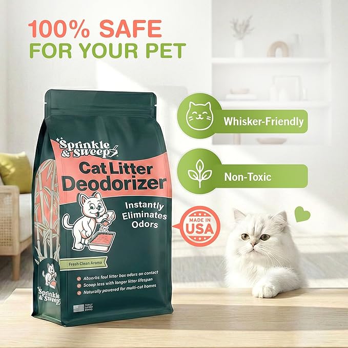 Sprinkle & Sweep: Litter Box Deodorizer Bundle: 8oz Bag, Speed Sifter, 24oz Odor & Stain Spray - Cat-Kitten Litter Care, Enzyme Spot Treatment Cleaner