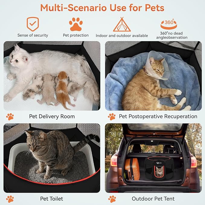 Siedihit Black Dog Cat Playpen, Puppy Pet Playpen Indoor for Small Dog Crate Tent Cage Outdoor, Portable Pop Up Dogs Enclosure Kennel with Carrying Case for Dogs/Cats/Rabbits