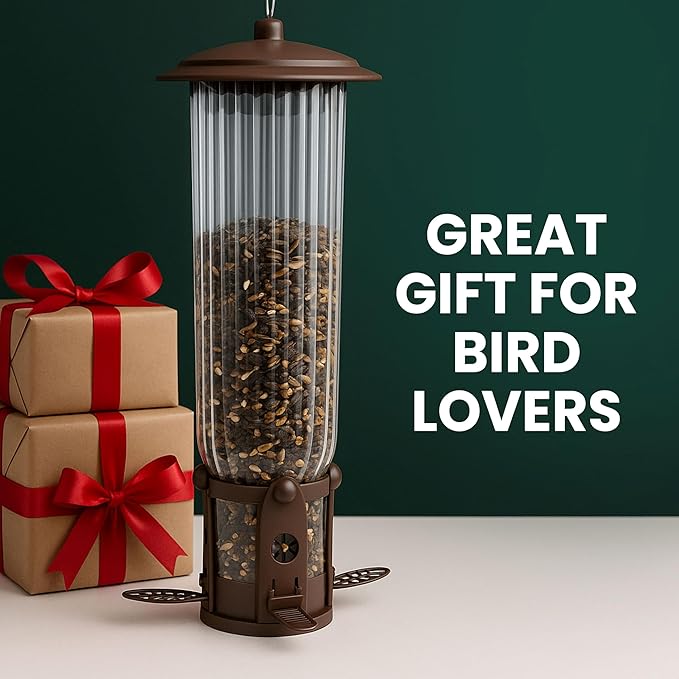 Perky-Pet 334-1SR Squirrel-Be-Gone Max Large Wild Bird Feeder with Flexports, Squirrel Proof Bird Feeder with Weight-Activated Perches - 4LB Seed Capacity