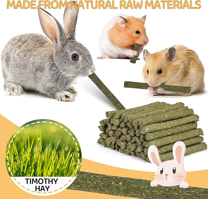 VESPRO 52Pcs Rabbit Chew Sticks, Guinea Pig Toys, Natural Timothy Grass Molar Teeth Stick, Guinea Pig Timothy Hay, Chew Toys for Bunny, Rabbits, Hamsters, Small Animals Treats